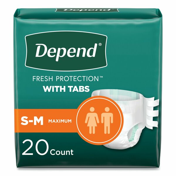 Depend Incontinence Protection with Tabs, Small/Medium, 19 in. to 34 in. Waist, 60PK 35456
